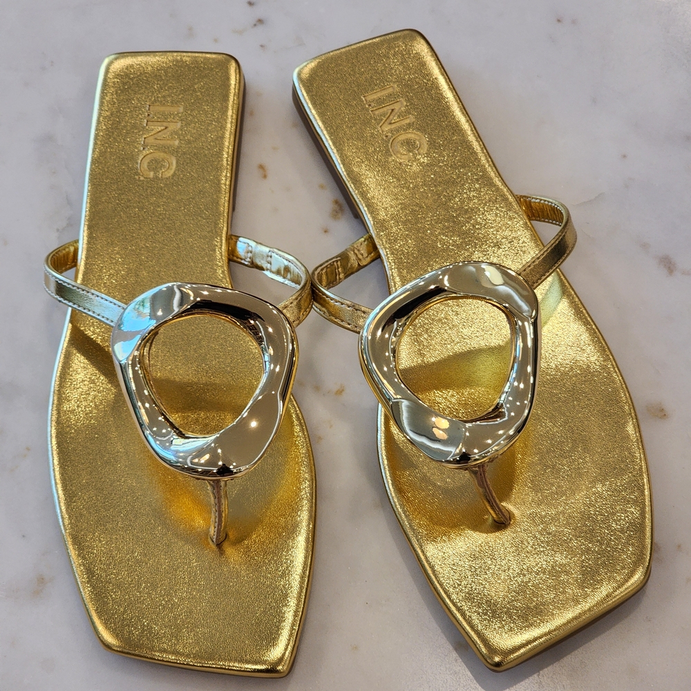 INC International Concepts Women's Yadira Open-Toe Flat Gold Sandals Size 7.5 - Picture 4 of 13